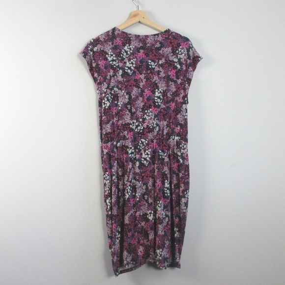 Ted Baker Jersey Faux Wrap Dress 5 US 12 Blue Pink Floral Viscose Pleated Preppy - Picture 2 of 12